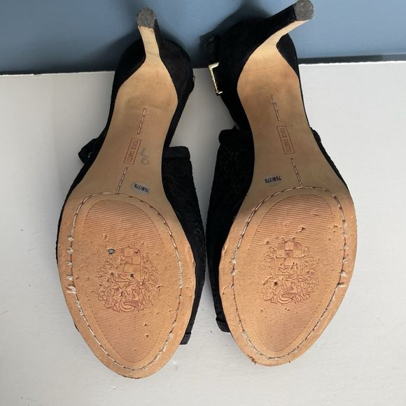 Vince‎ Camuto Womens Black Leather Peep Toe Caliope Size 7M/37 True Suede - Picture 3 of 10